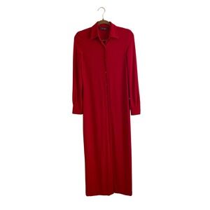 Norma Kamali Timeless Red Jersey Maxi Shirt‎ Dress Long Sleeve Button Front S